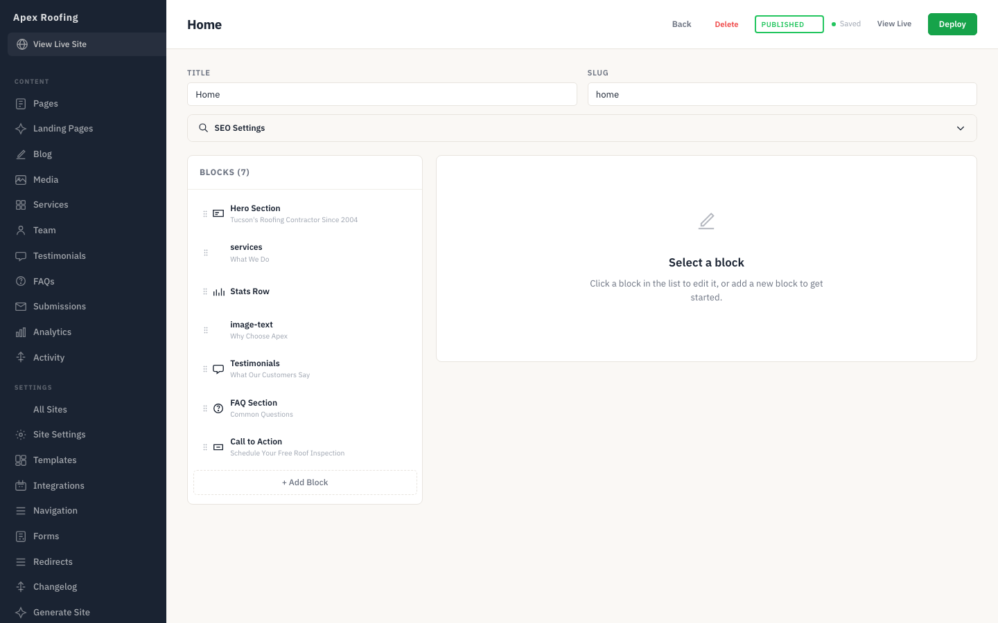 Page editor with blocks