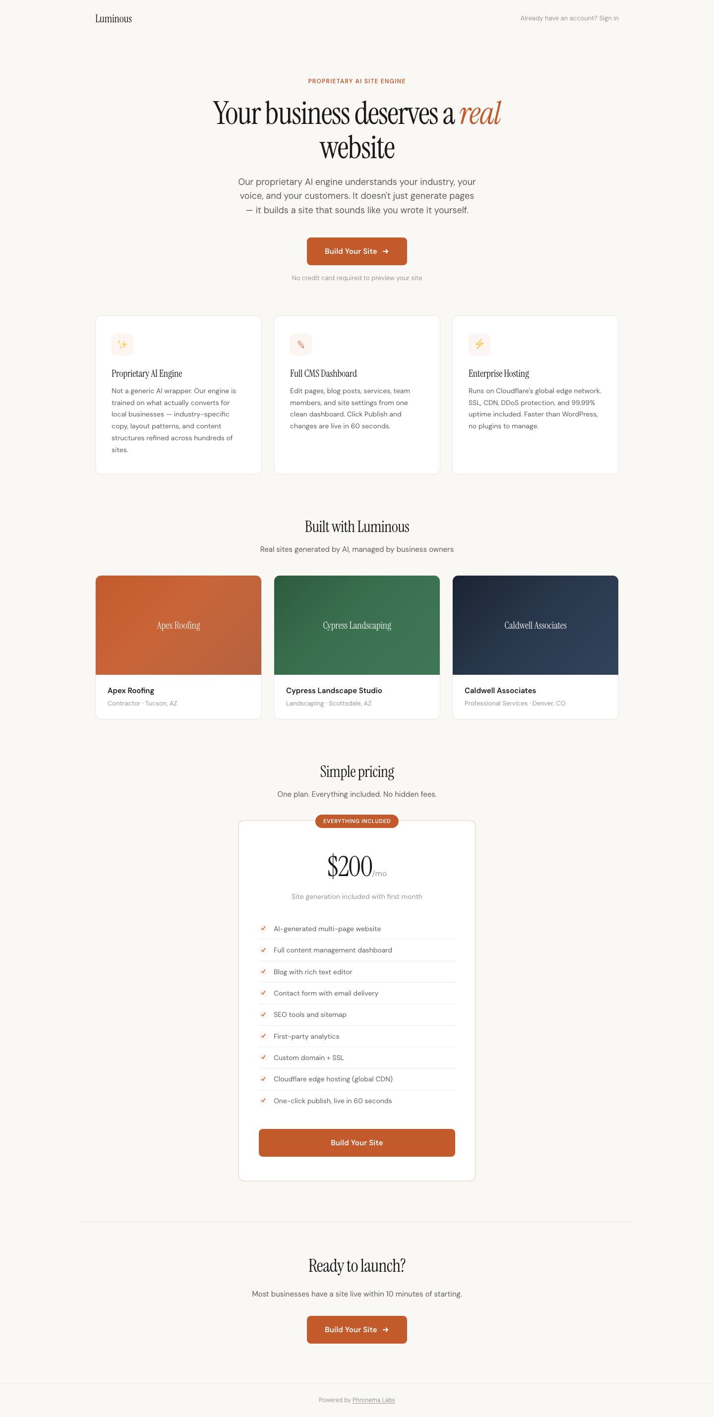 Marketing page mockup